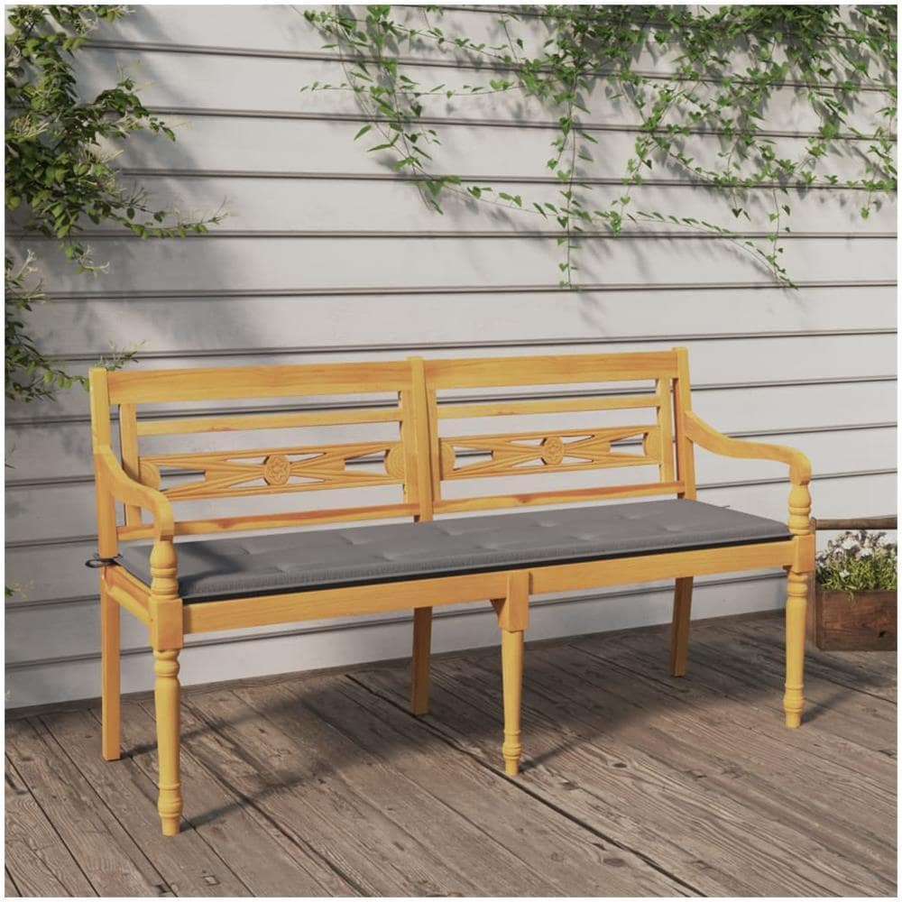Panchina Batavia Con Cuscino Grigio 150 Cm Legno Massello Teak - Foto 1
