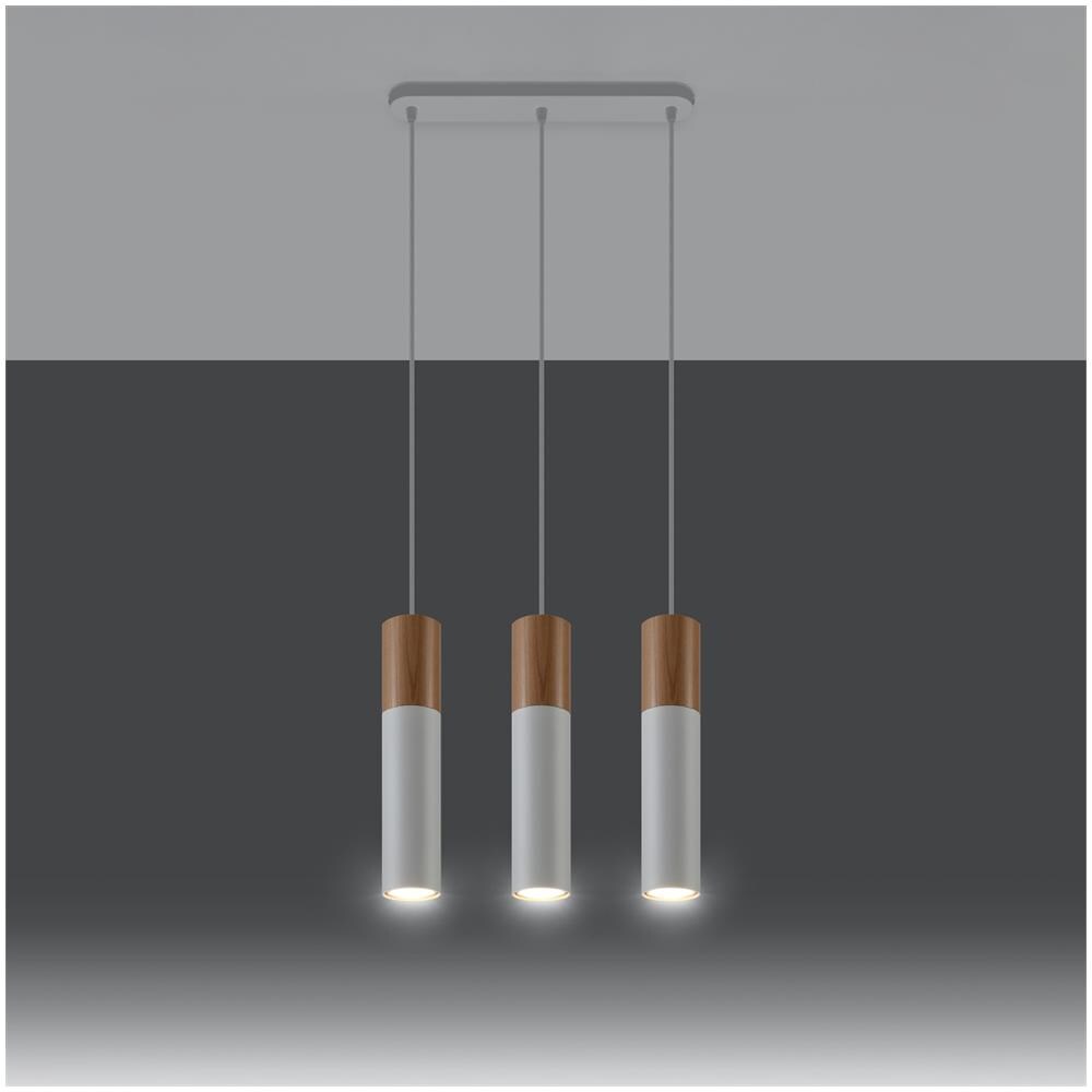 Lampada A Sospensione In Legno Pablo 3 Sollux Bianco 450x60x900 Mm Metallo - Foto 10