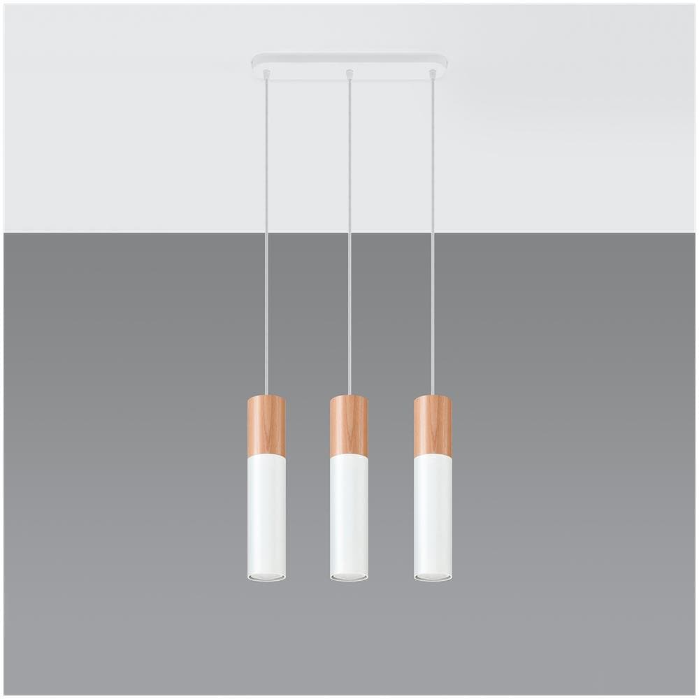 Lampada A Sospensione In Legno Pablo 3 Sollux Bianco 450x60x900 Mm Metallo - Foto 1