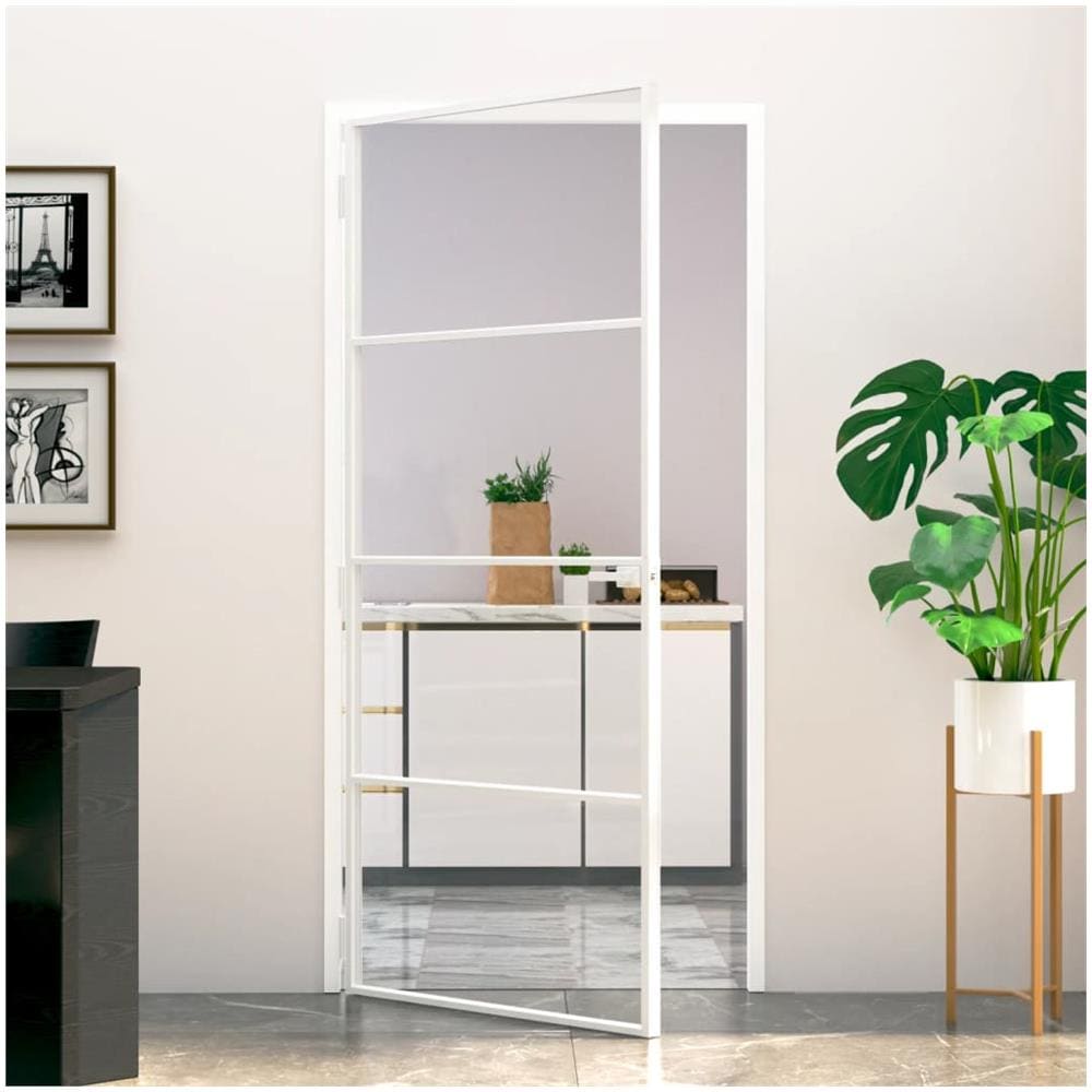 Porta Interna Bianca 93x201,5 Cm Vetro Temperato Alluminio Slim - Foto 1