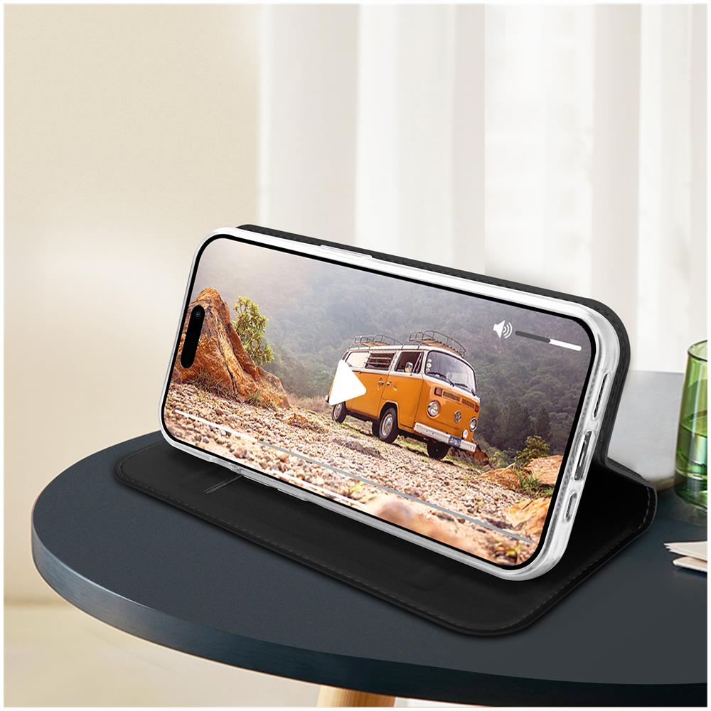 Custodia Per Iphone 15 Plus Copertina Portacarte Supporto Video Nera - Foto 2