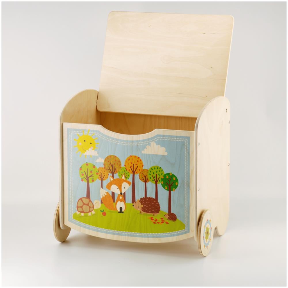 Pouff Portaoggetti In Legno Per Bambini. Decoro: Volpe - Foto 1