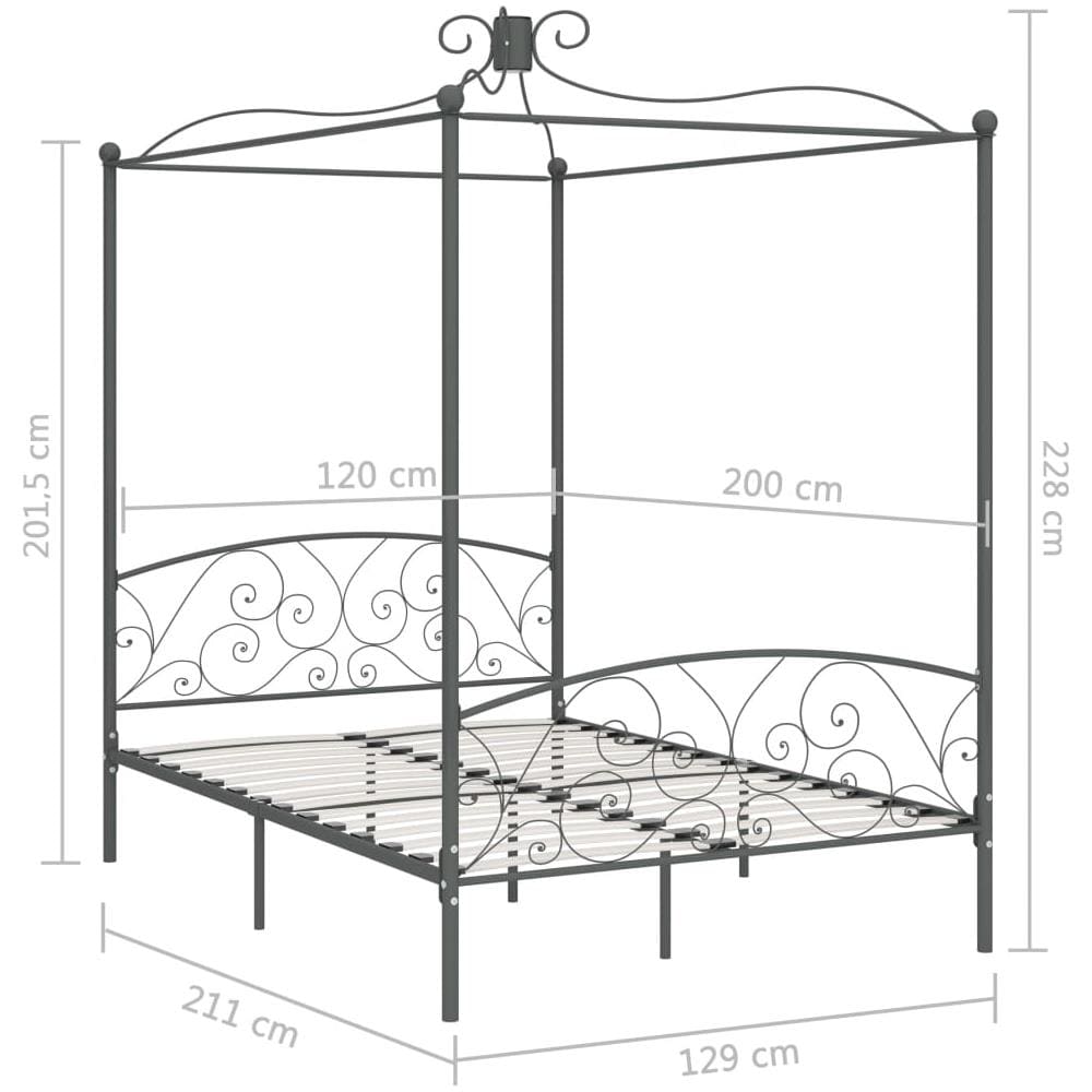 Letto A Baldacchino Grigio In Metallo 120x200 Cm - Foto 12