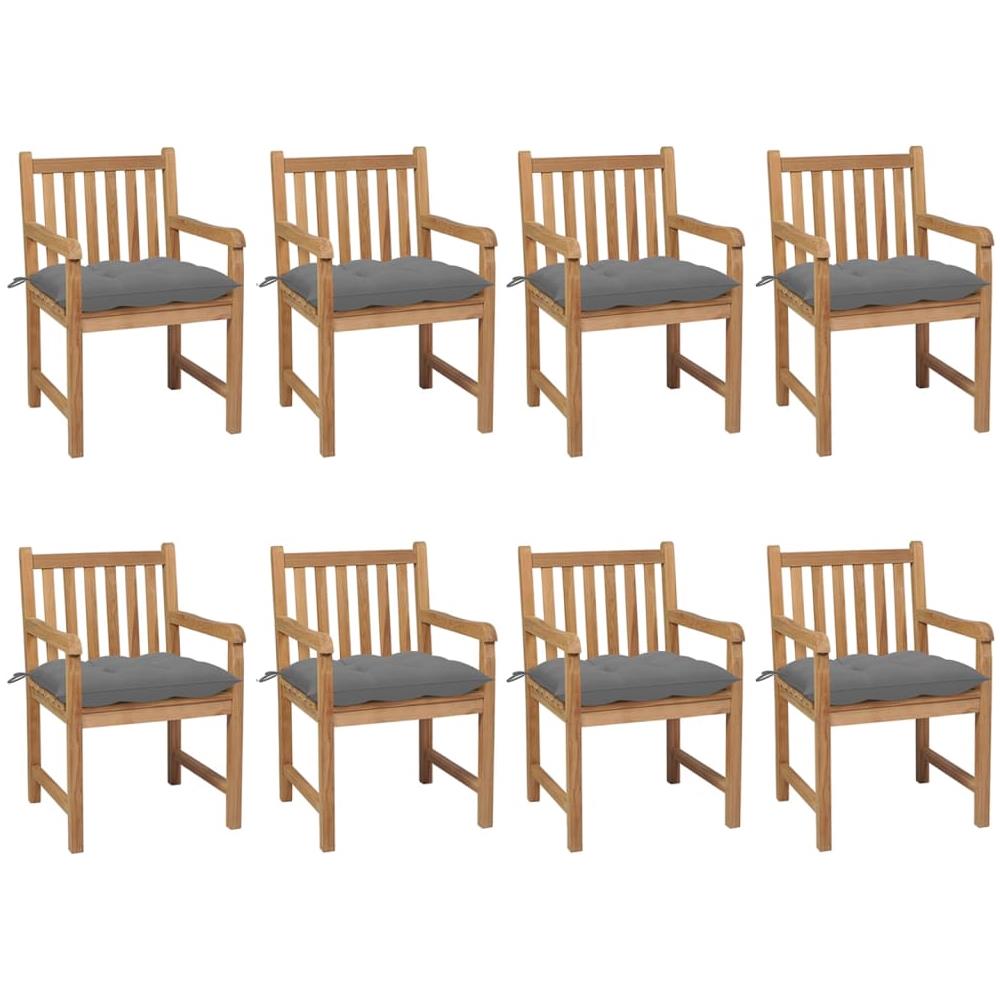 Sedie da Giardino 8 pz con Cuscini Grigi Massello di Teak - Foto 1