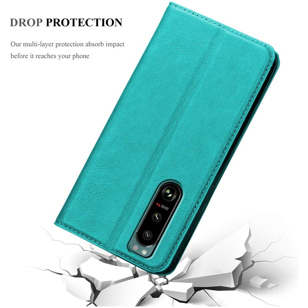 Custodia Compatibile Con Sony Xperia 5 Iii In Turchese Petrolio - Coperchio Protettiva Con Chiusura Magnetica, Funzione Stand E Tasca Per Le Carte - Foto 8