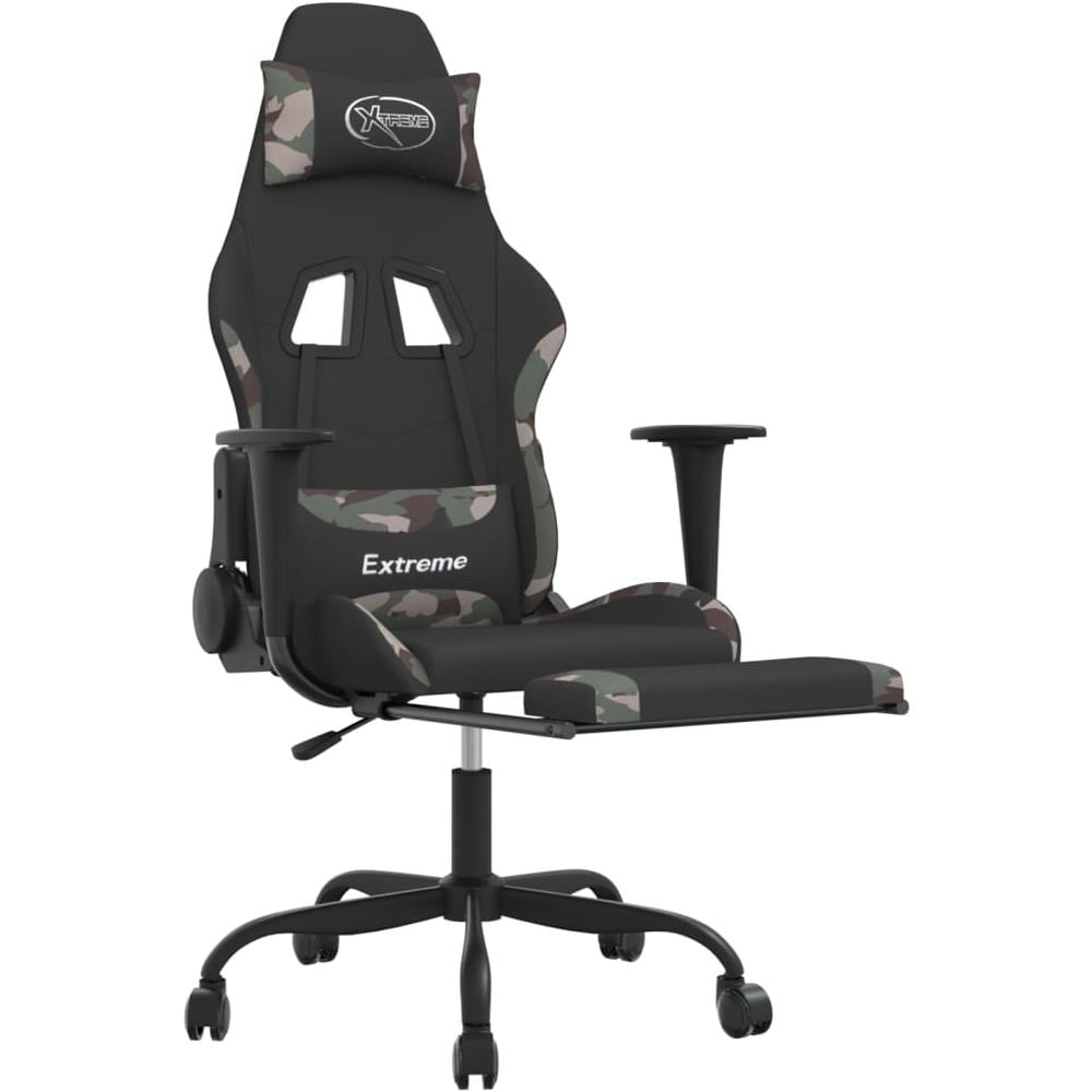 Sedia da Gaming Massaggi Poggiapiedi Nero e Mimetico in Tessuto - Foto 2