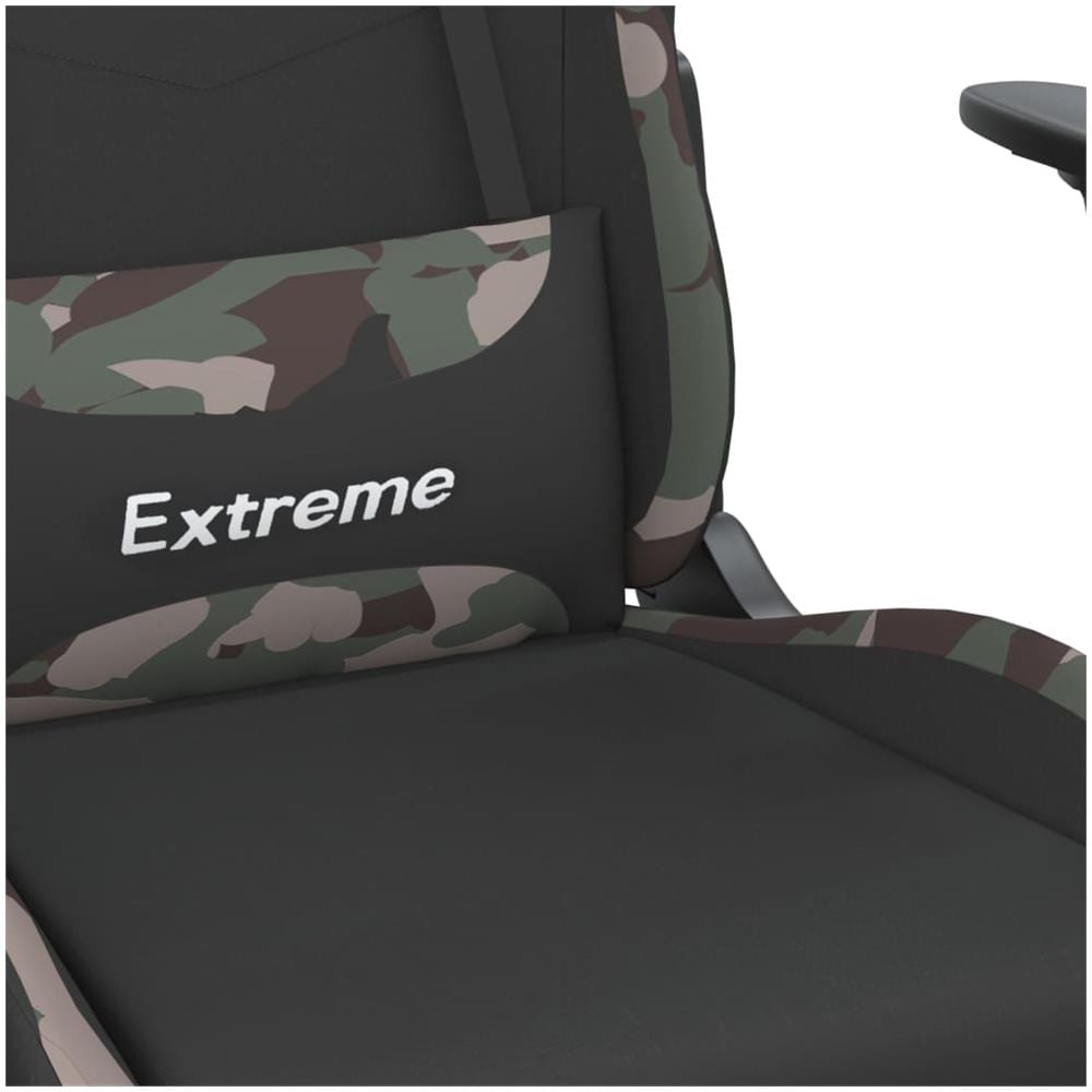 Sedia da Gaming Massaggi Poggiapiedi Nero e Mimetico in Tessuto - Foto 10
