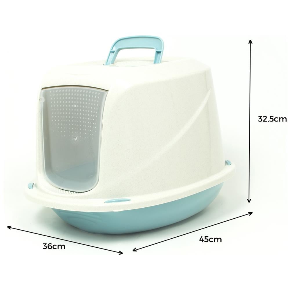 Lettiera Toilette Per Gatti Con Coperchio E Sportello 45x36x32,5cm Mod 700098 Azzurro - Foto 4
