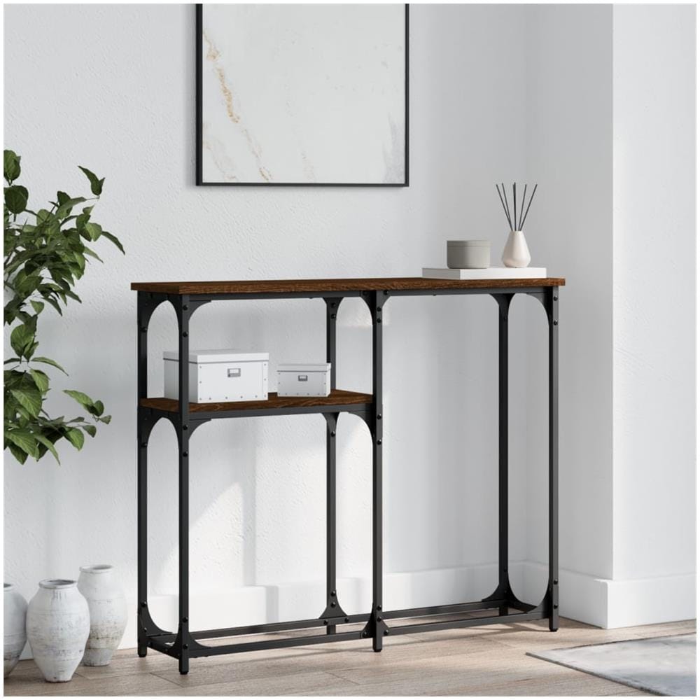 Tavolo Consolle Rovere Marrone 90x22,5x75 Cm Legno Multistrato - Foto 1