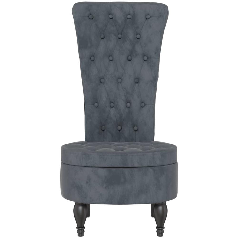 Sedia Schienale Alto Design Con Bottoni In Velluto Grigio Scuro - Foto 3