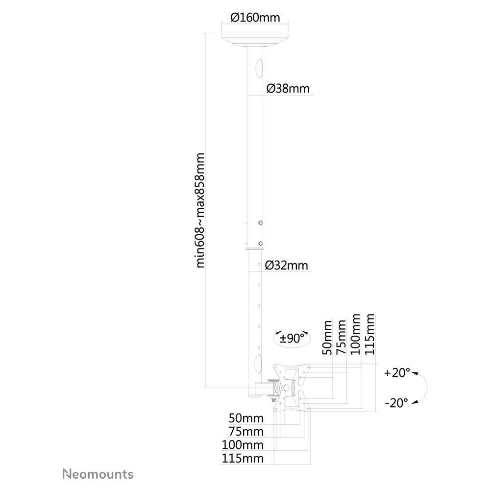 FPMA-C050BLACK Supporto da Soffitto per Schermi LCD /LED /TFT - Foto 12