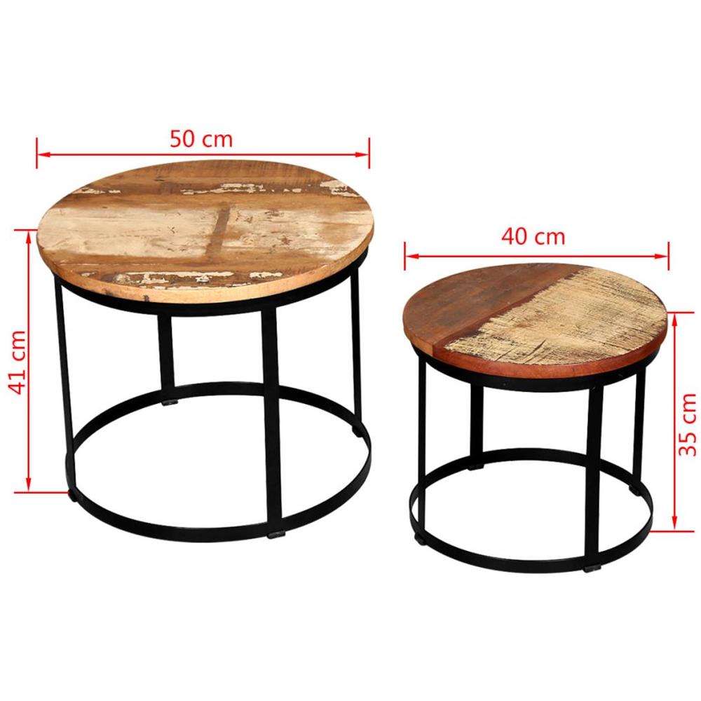 2 Pz Tavoli Da Caffè Tondi Legno Massello Di Recupero 40cm / 50cm - Foto 7