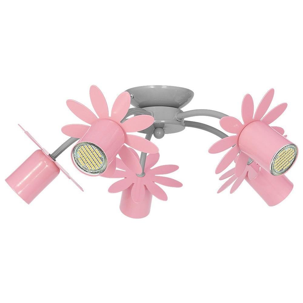 7869 Lampadario In Acciaio Da Soffitto Per Cameretta Bambini, Plafoniera Spot Fiore5, Rosa. - Foto 1
