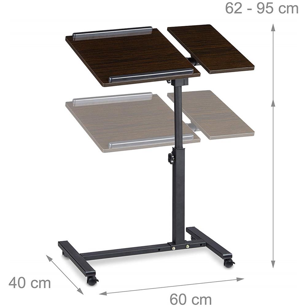vers 10020396 46 Tavolino Portatile Con Rotelle Per Notebook / laptop, Rotelle Con Freno, Ripiani Con Fermi, Legno, 40 X 60 X 95 Cm, Nero - Foto 2