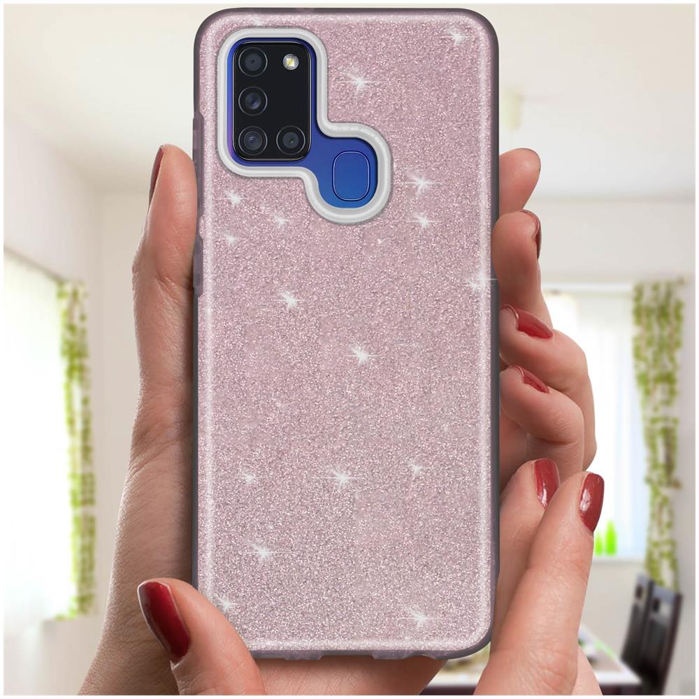 Cover Samsung Galaxy A21s Semi-rigida Con Paillette Amovibili Rosa - Foto 2