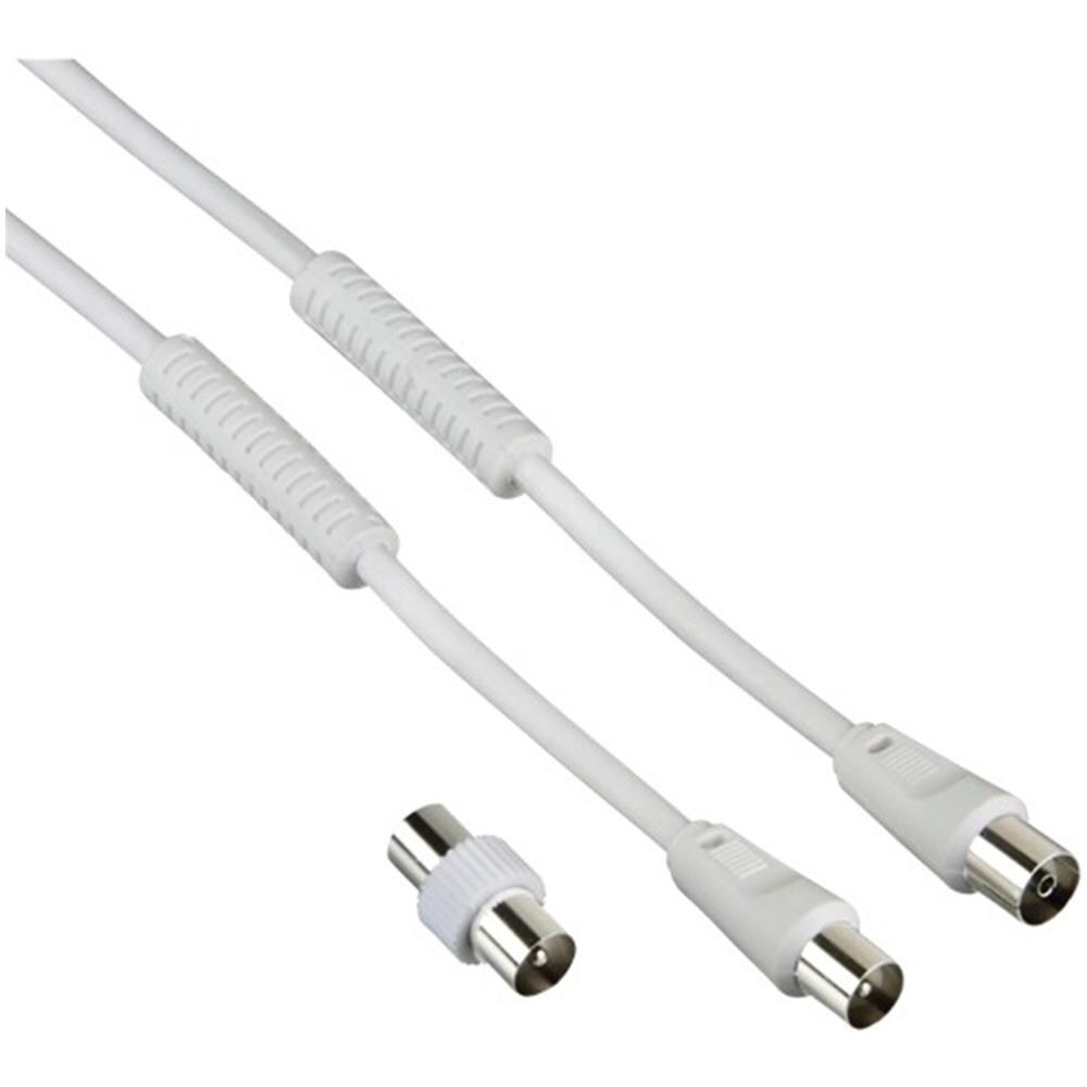 Cavo antenna M /F con adattatore M /M, 5 metri, 85 dB, ferrite, bianco - Foto 1