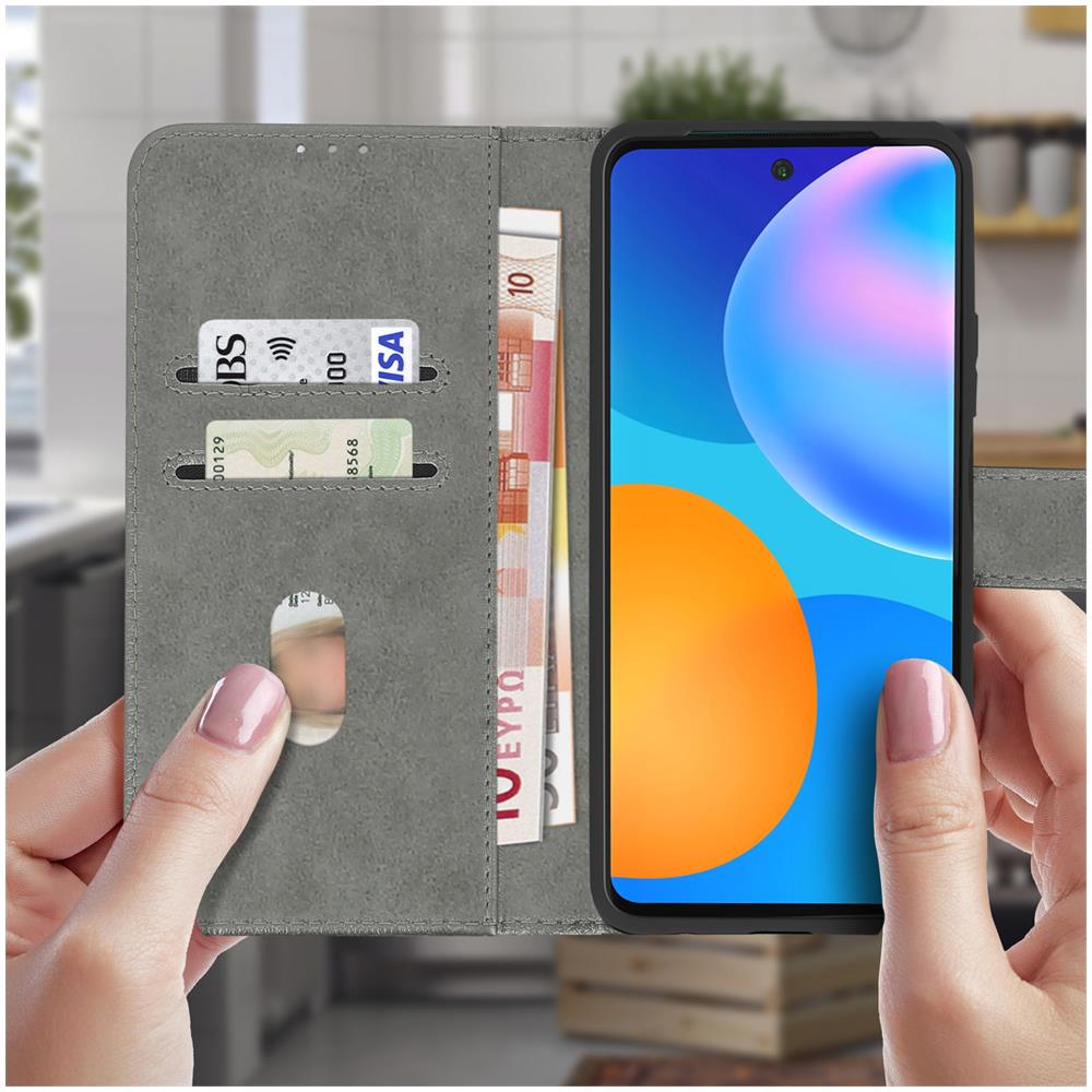 Custodia Huawei P Smart 2021 Portadocumenti Funzione Supporto Grigio - Foto 2