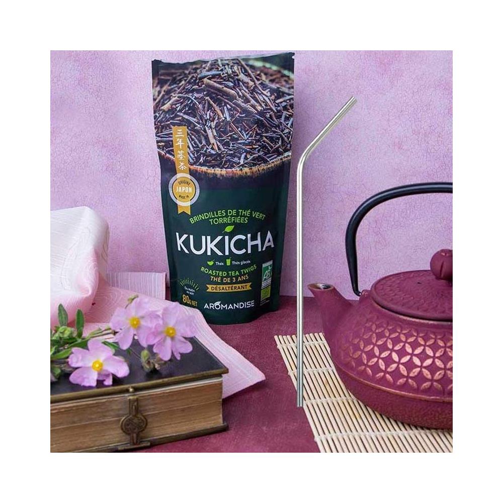 Tè Giapponese Biologico Kukicha 120 G + 4 Cannucce In Acciaio Inossidabile - Foto 2