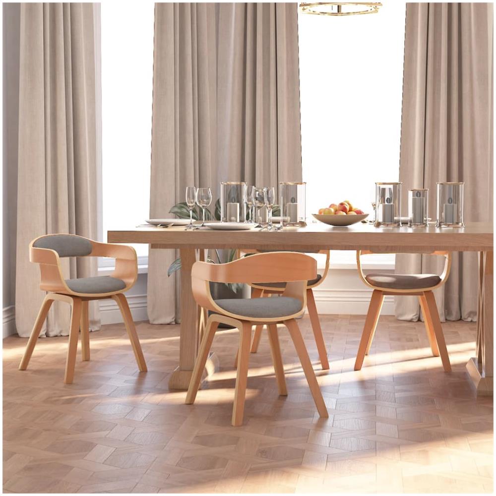 Sedie da Pranzo 4 pz Tortora Legno Curvato e Tessuto - Foto 3