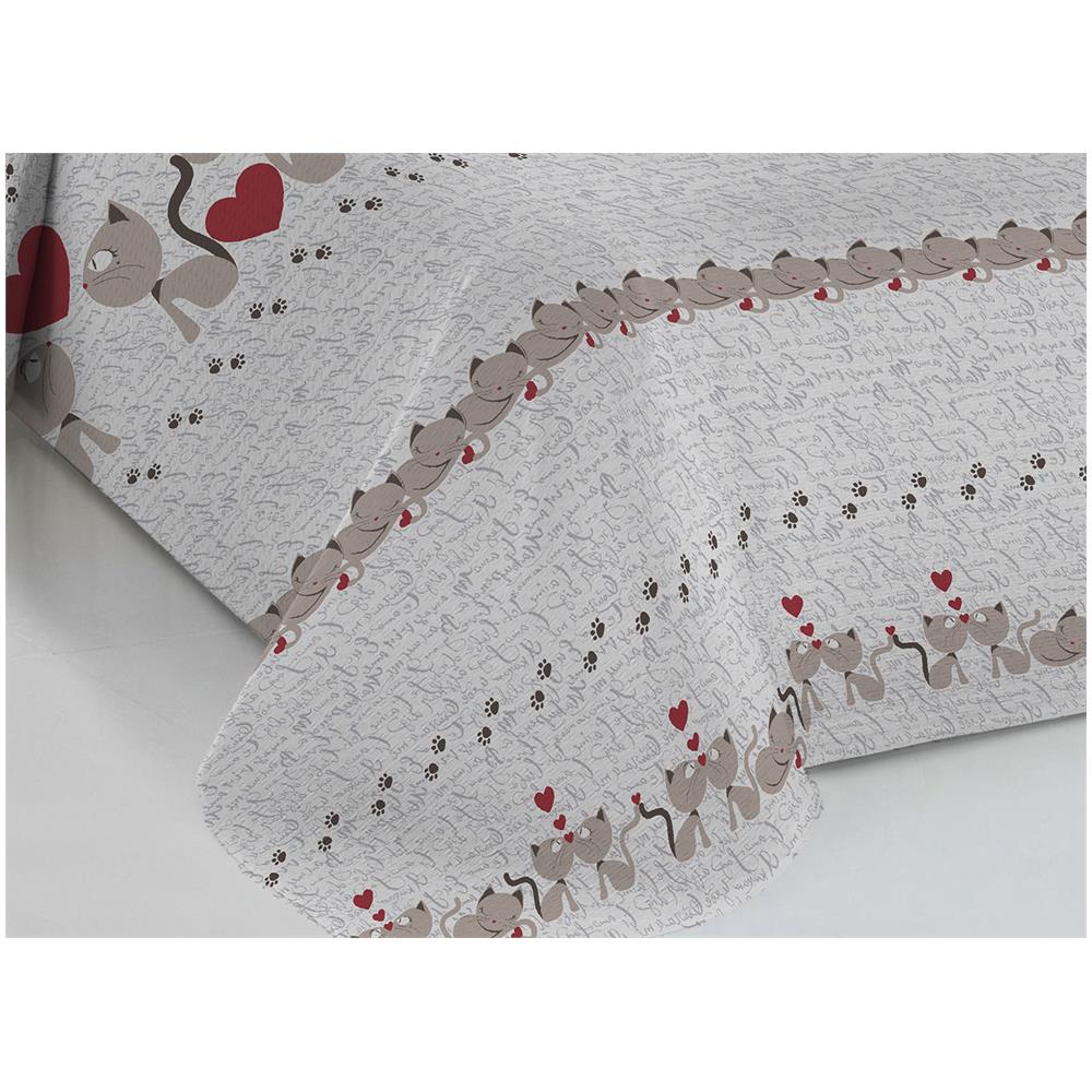 Copriletto Piquet Primavera Estate 100% Cotone Disegno Gattini Cuori Matrimoniale Beige - Foto 5