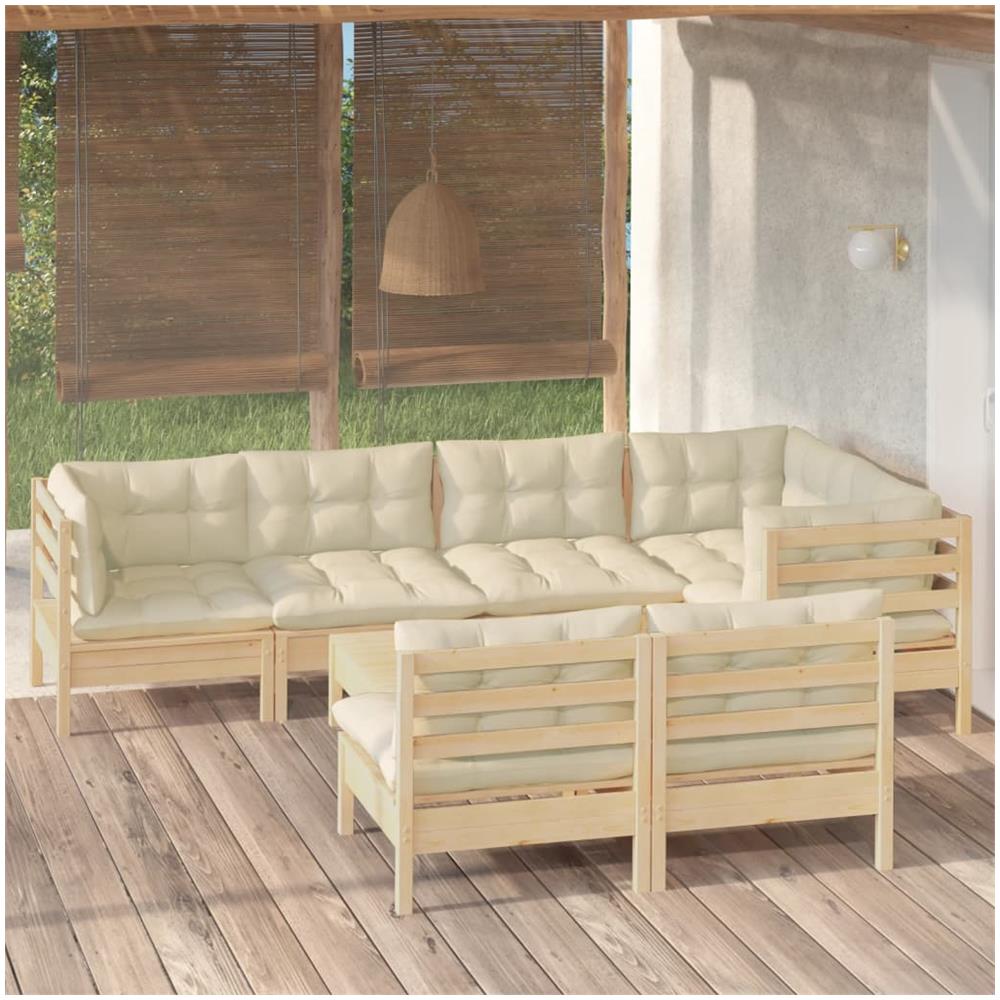 Set Divani Da Giardino 8 Pz Con Cuscini Crema In Massello Di Pino - Foto 1
