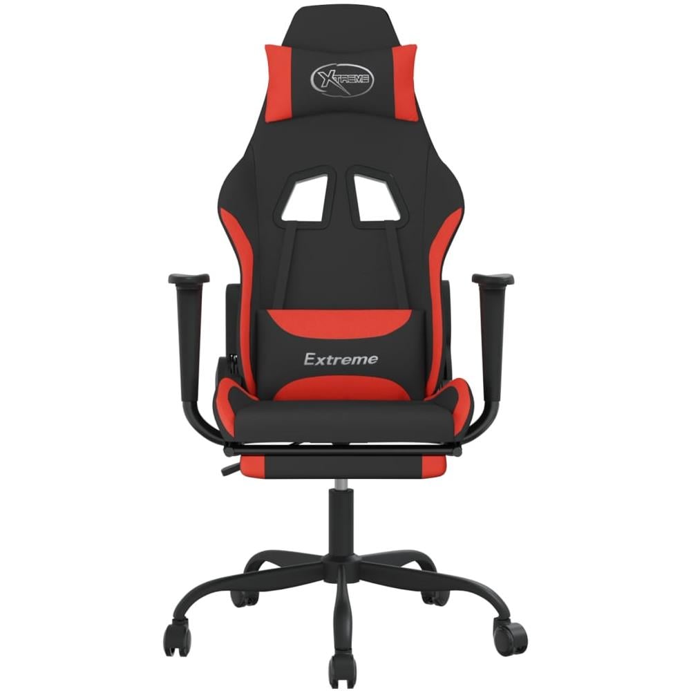 Sedia da Gaming Massaggio e Poggiapiedi Tessuto Nero e Rosso - Foto 10
