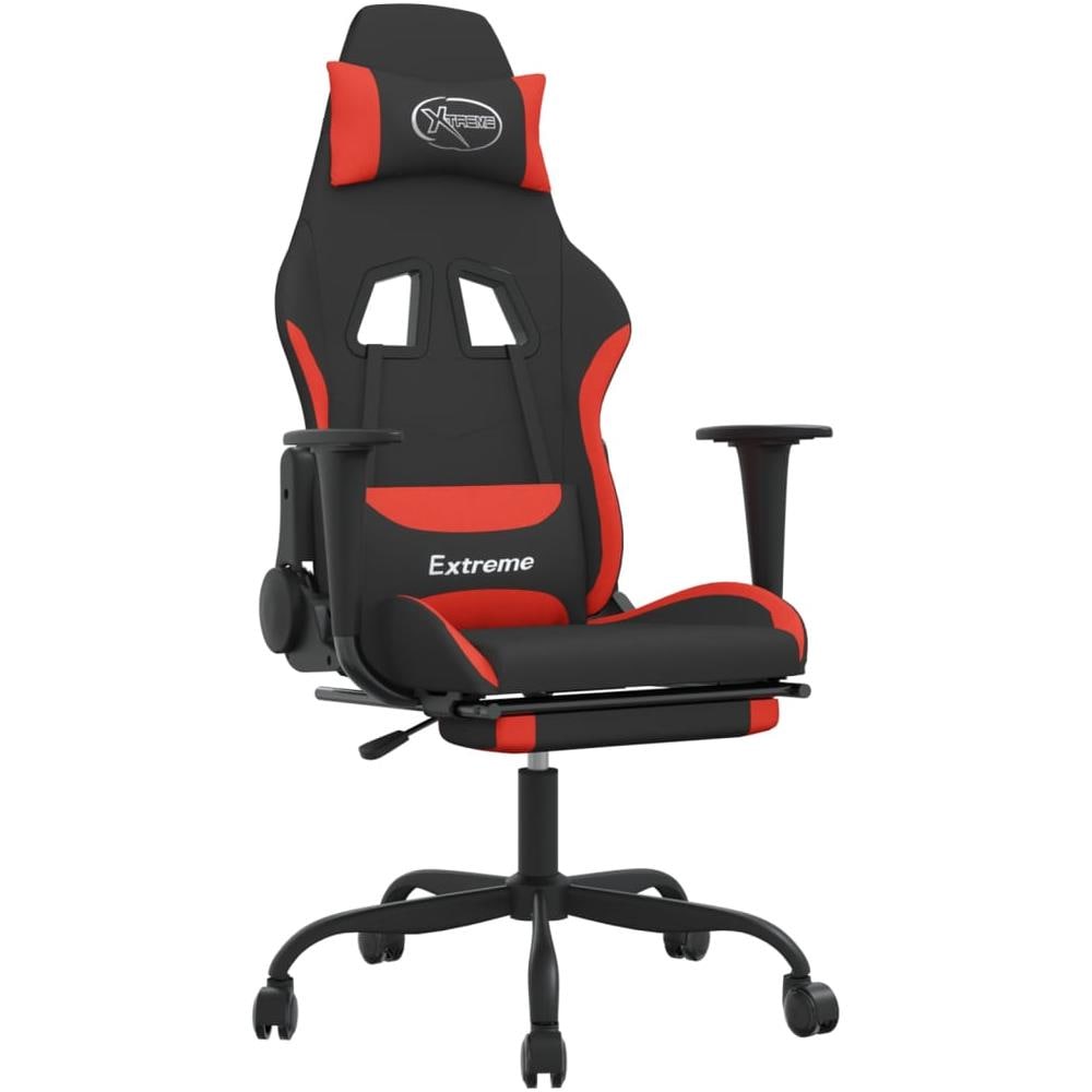 Sedia da Gaming Massaggio e Poggiapiedi Tessuto Nero e Rosso - Foto 1