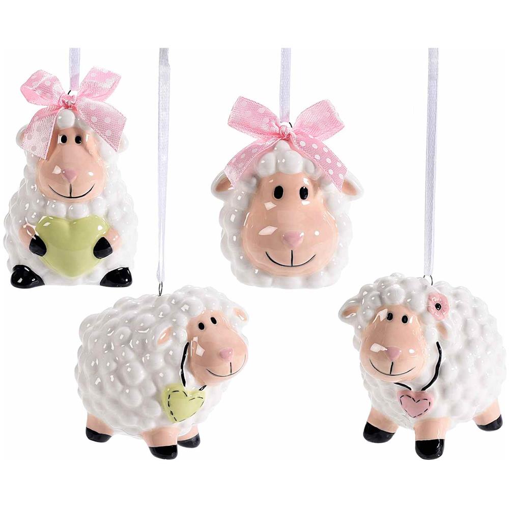 Pecorelle In Ceramica Da Appendere Fatte A Mano Addobbo Casa, Pasqua, Primavera Set 8 Pezzi - Foto 1