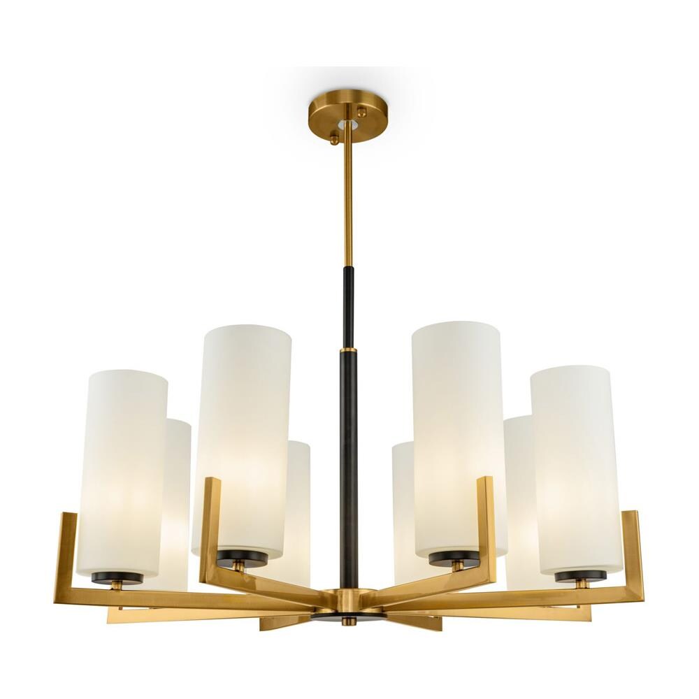 Lampadario Contermporaneo Fortano 8 Luci Metallo Ottone Diffusori Vetro Bianchi - Foto 1