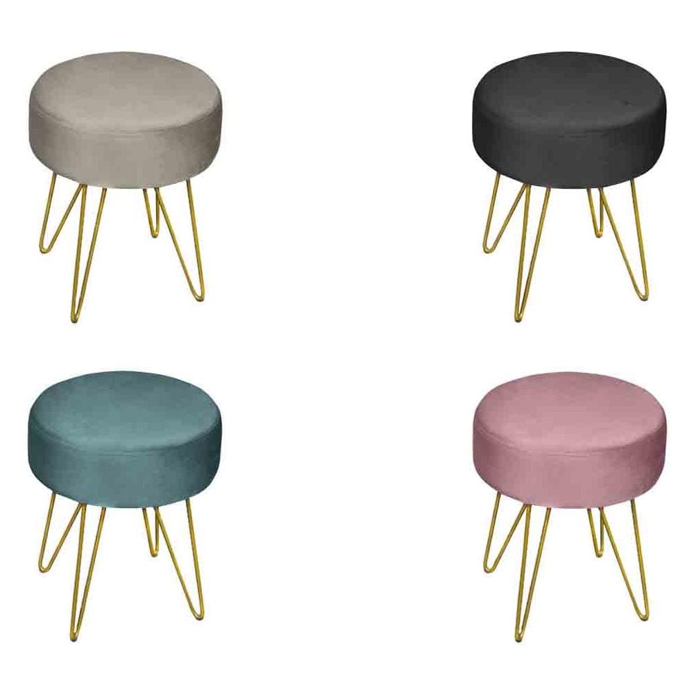 Pouf Salotto Camera Rotondo Design Moderno Modello Velvet In Tinta Unita Vari Colori Pouf Petrolio - Foto 2