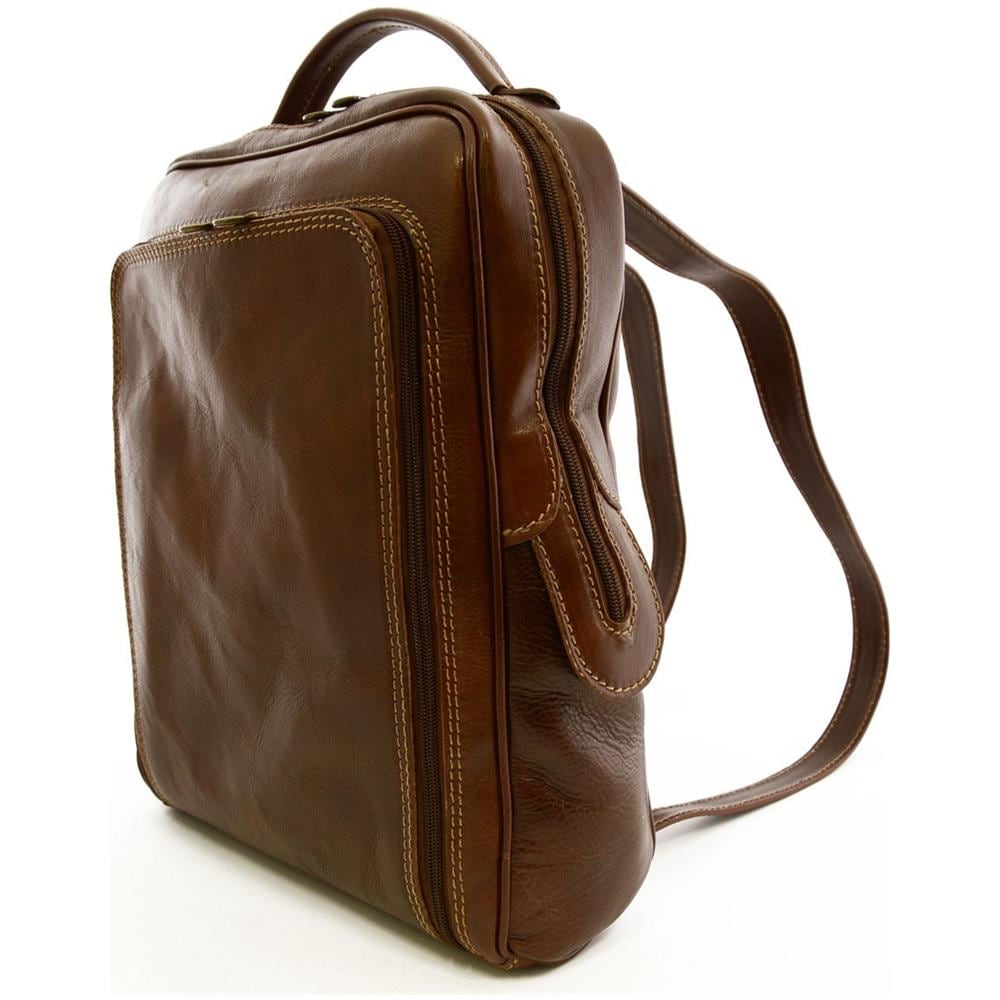 Zaino In Pelle Vera Per Uomo Con Tasca Frontale Colore Marrone - Pelletteria Toscana Made In Italy - Zaino - Foto 2