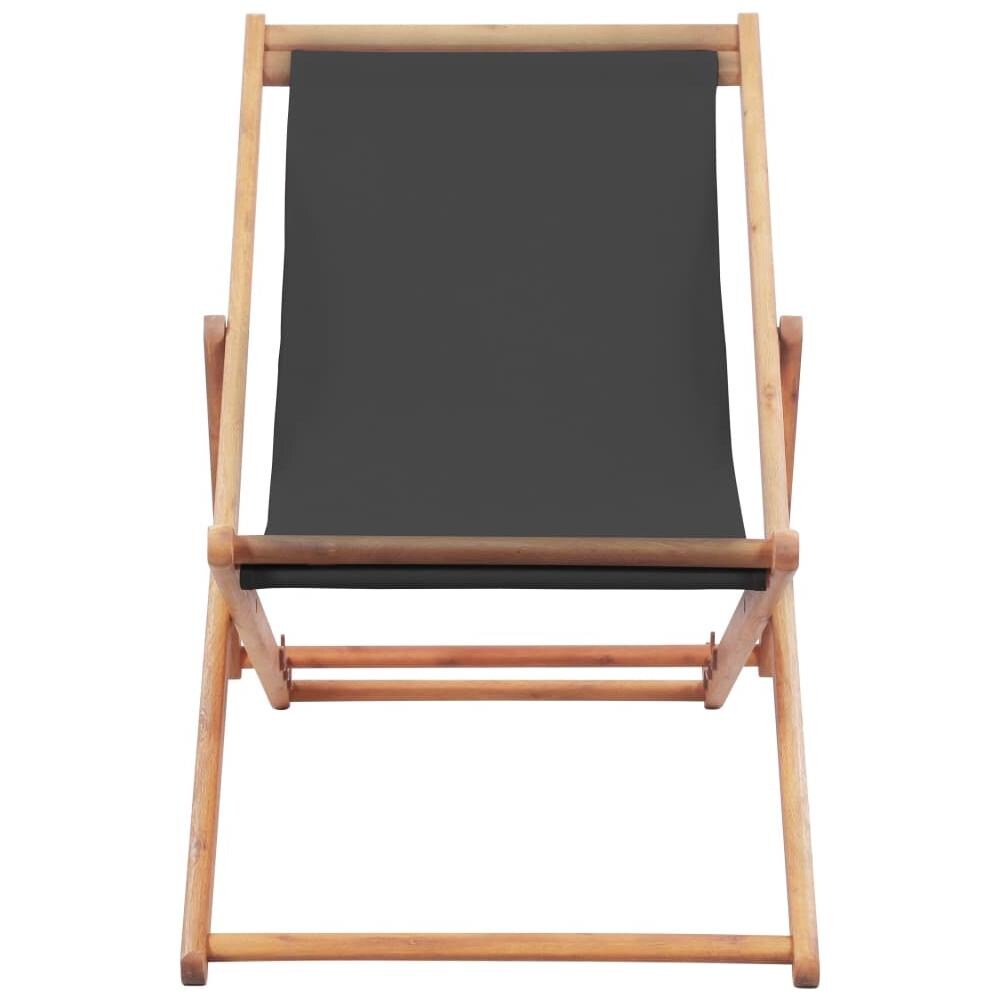 Sdraio da Spiaggia Pieghevole Telaio in Legno e Tessuto Grigio - Foto 2