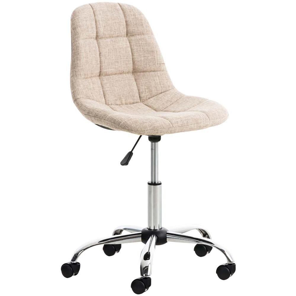 Sedia da Ufficio Emil in Tessuto Trapuntato - Sedia Studio Girevole con Ruote - Sgabello da Scrivania Lavoro Regolabile H45-57cm Crema - Foto 1