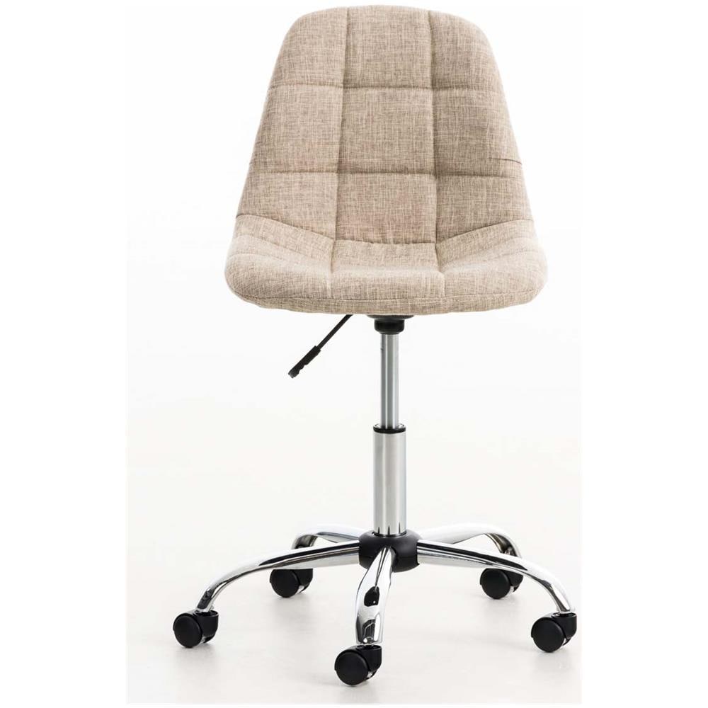 Sedia da Ufficio Emil in Tessuto Trapuntato - Sedia Studio Girevole con Ruote - Sgabello da Scrivania Lavoro Regolabile H45-57cm Crema - Foto 2