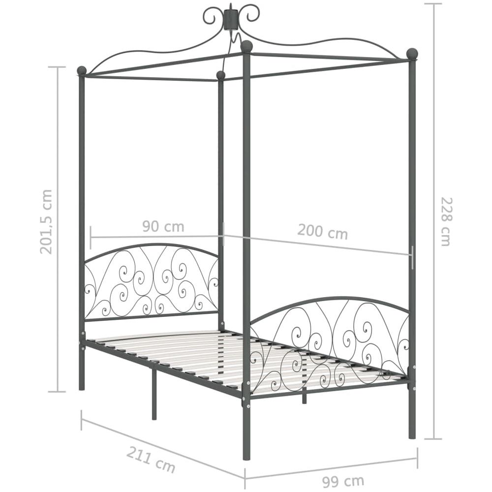 Letto A Baldacchino Grigio In Metallo 90x200 Cm - Foto 12