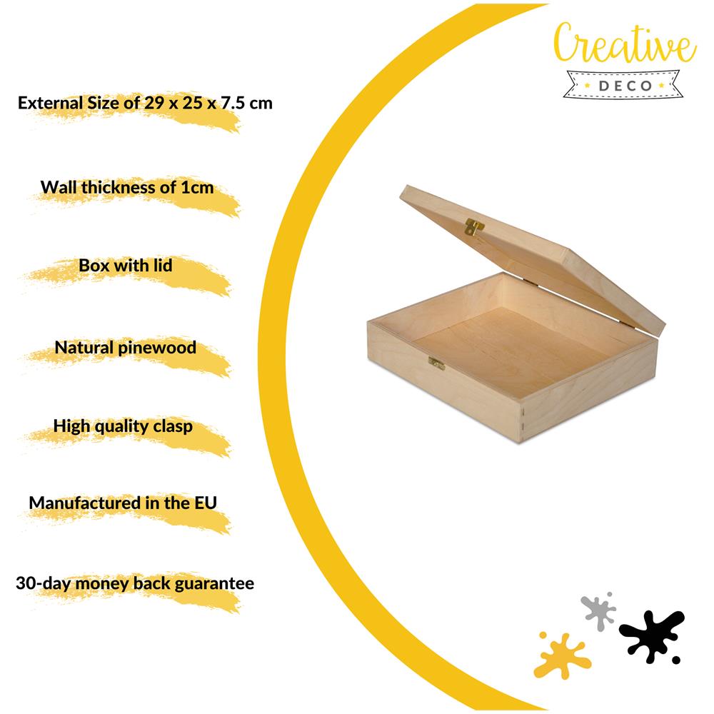 Scatola In Legno Con Coperchio E Serratura | 29 X 25 X 6,5 Cm | Cassetta Conteniore Portaoggetti Portagiochi Cofanetto | Perfetta Per Decoupage Documenti Giocattoli Attrezzi - Foto 2