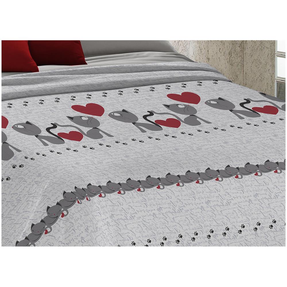 Copriletto Piquet Primavera Estate 100% Cotone Disegno Gattini Cuori Matrimoniale Grigio - Foto 5