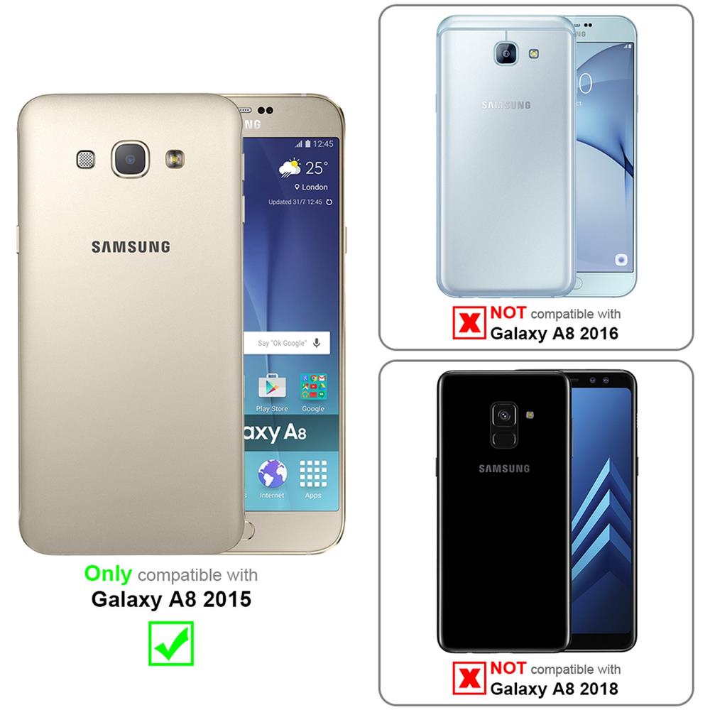 Custodia Compatibile Con Samsung Galaxy A8 2015 In Grigio Nero - Coperchio Protettiva Con Chiusura Magnetica, Funzione Stand E Tasca Per Le Carte - Foto 2