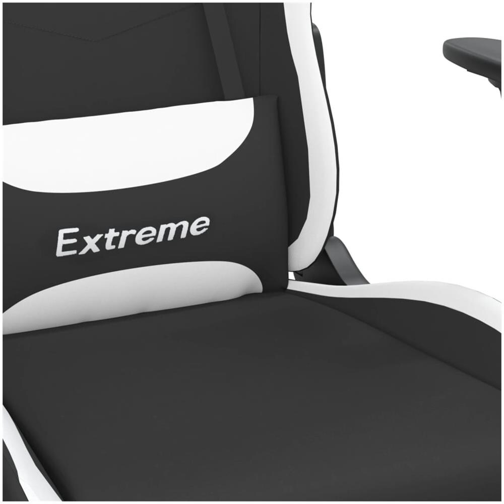Sedia da Gaming Massaggio e Poggiapiedi Tessuto Nero e Bianco - Foto 2
