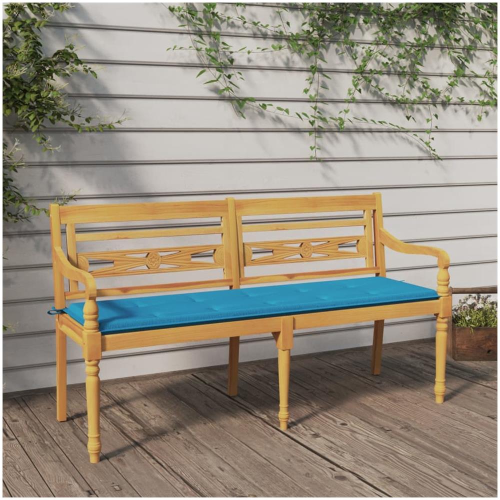 Panchina Batavia Con Cuscino Blu 150 Cm Legno Massello Teak - Foto 1