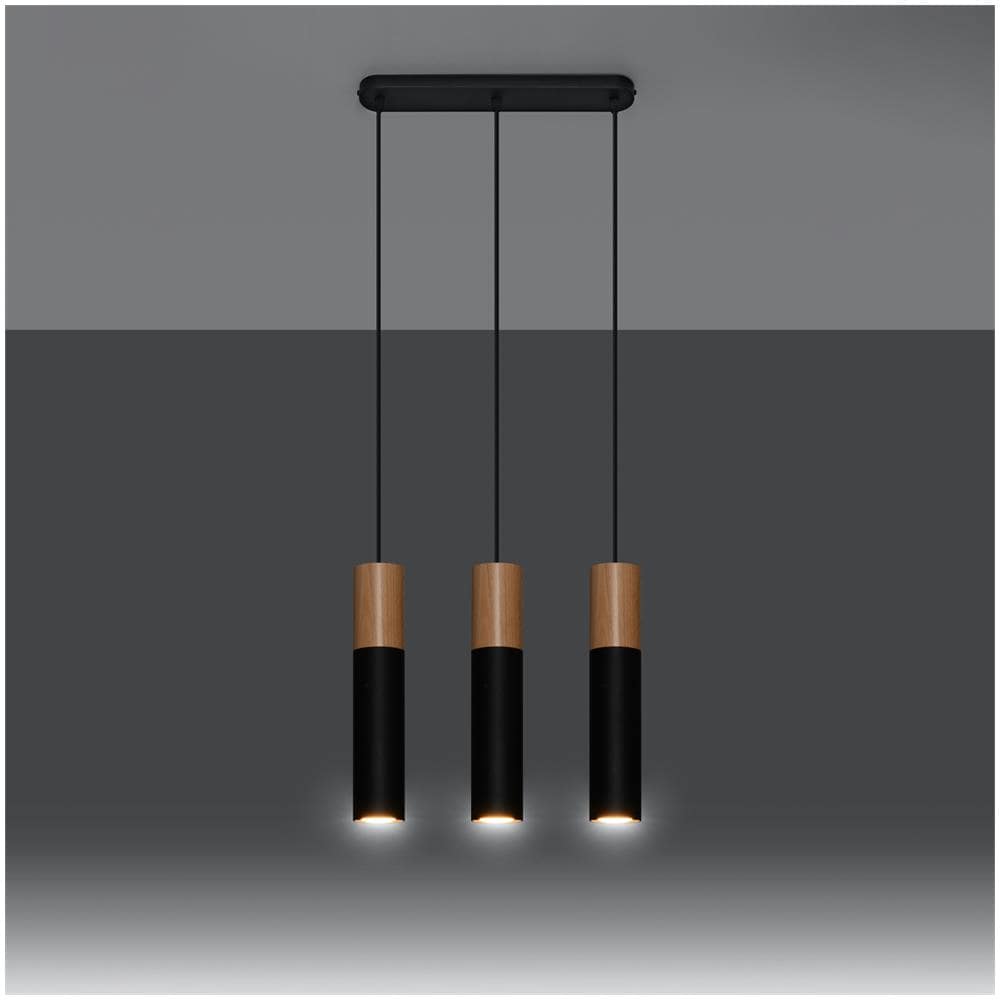Lampada A Sospensione In Legno Pablo 3 Nero 450x60x900 Mm Metallo - Foto 10