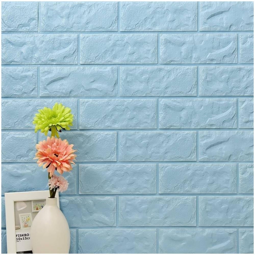 Pannelli 3d Autoadesivi In Pe 70x70cm Mattoni Blu, Isolanti, Idrorepellenti, Economici - Foto 1