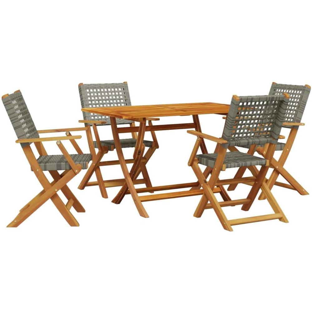 Set Pranzo da Giardino 5pz Grigio Polyrattan e Legno Massello - Foto 1