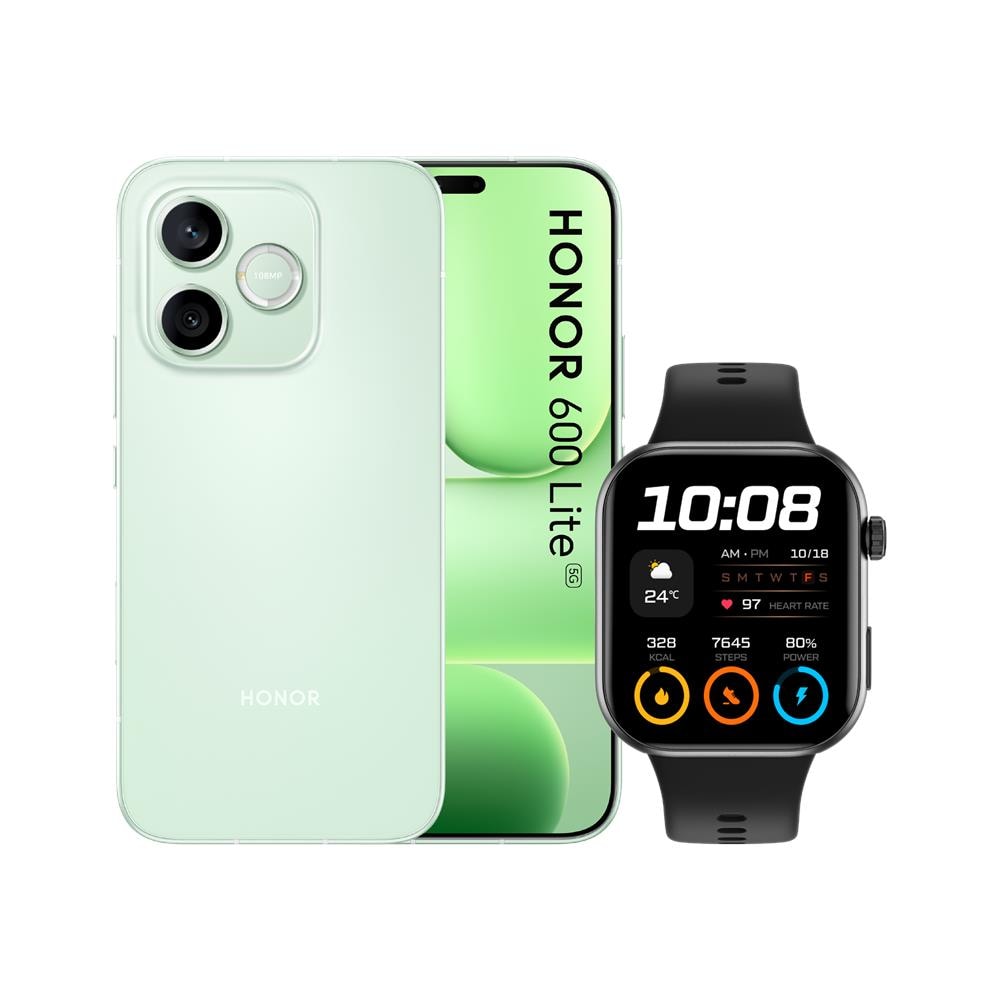 600 Lite 5G 256GB 8GB Ram Display 6.6" Amoled 120Hz Main Camera 108+5MP Selfie 16MP Dual nanoSim (eSim) MagicOS 10 Dimensity 7100 Elite 6250mAh Sprout Green + SmartWatch 2i Black (Kit) - Foto 1
