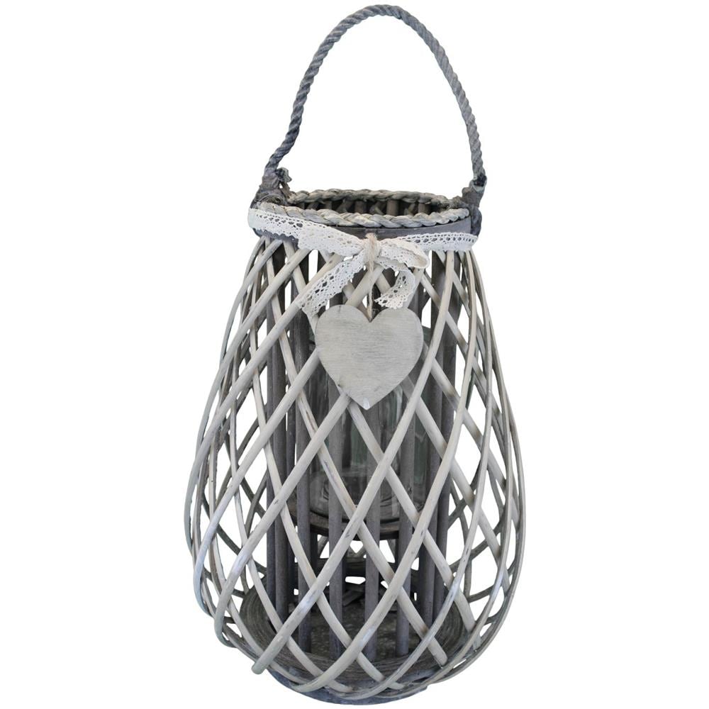 Lanterna In Vimini Grigia Ø 28 X 40 Per Interno E Esterno, Portico, Porta Candela, Porta Fiori, Giardino Decorazioni - Foto 1