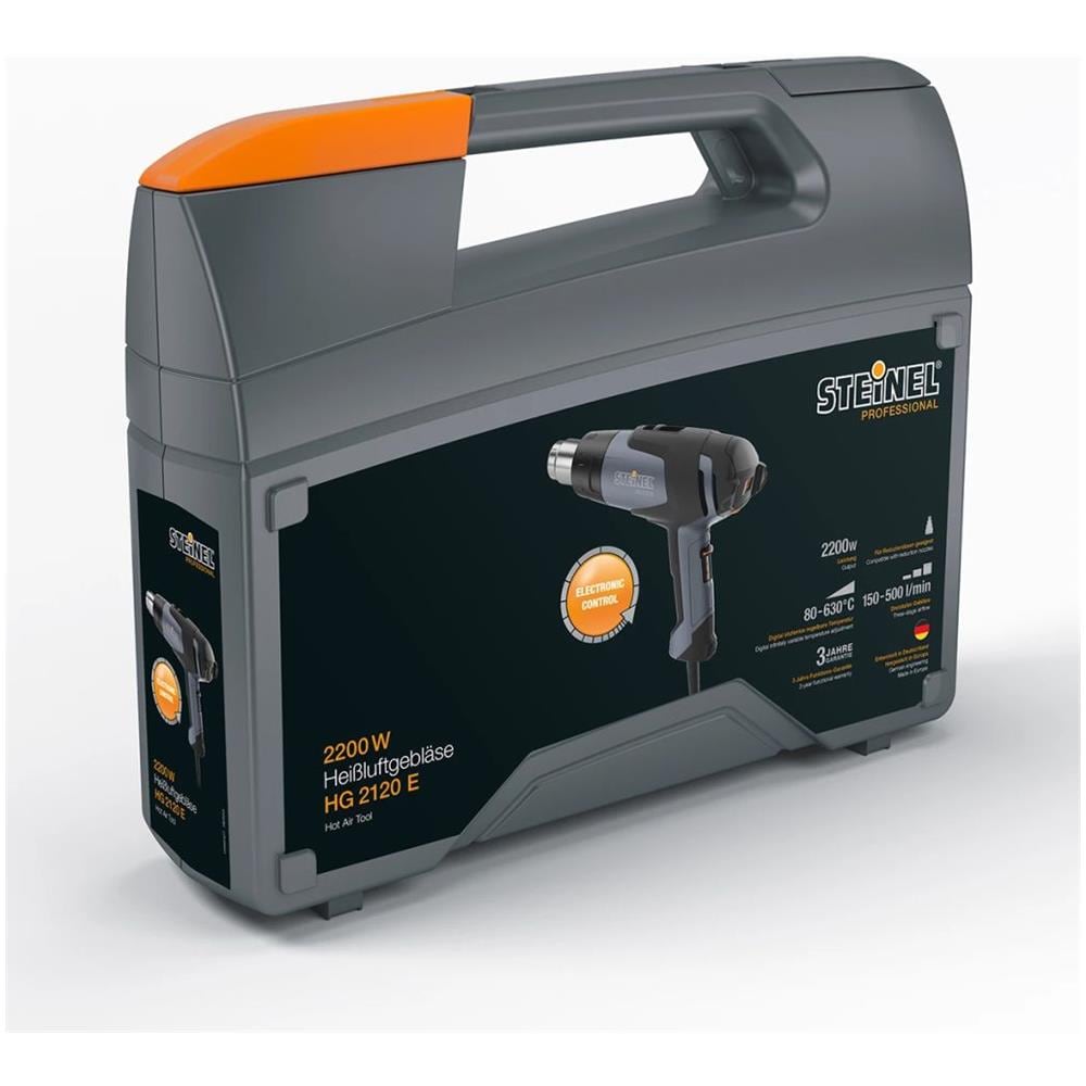 Steinel Pistola ad aria calda HG 2120 E Termosoffiatore con incluso 3 ugelli, tubi termoretraibili e valigetta, Potenza 2200 W, Cavo 2,2 m, Vita Utile 750 minerale - Foto 3