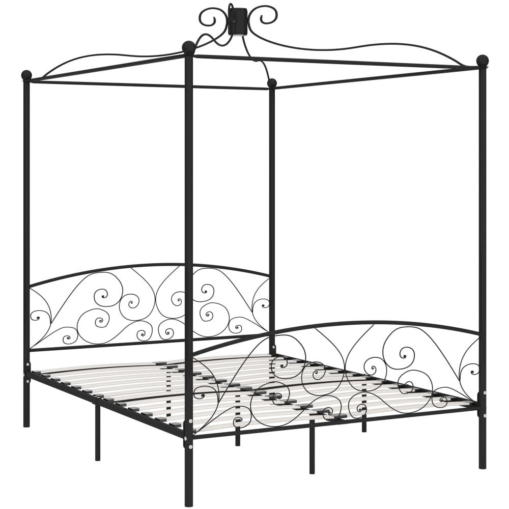 Letto A Baldacchino Nero In Metallo 180x200 Cm - Foto 2
