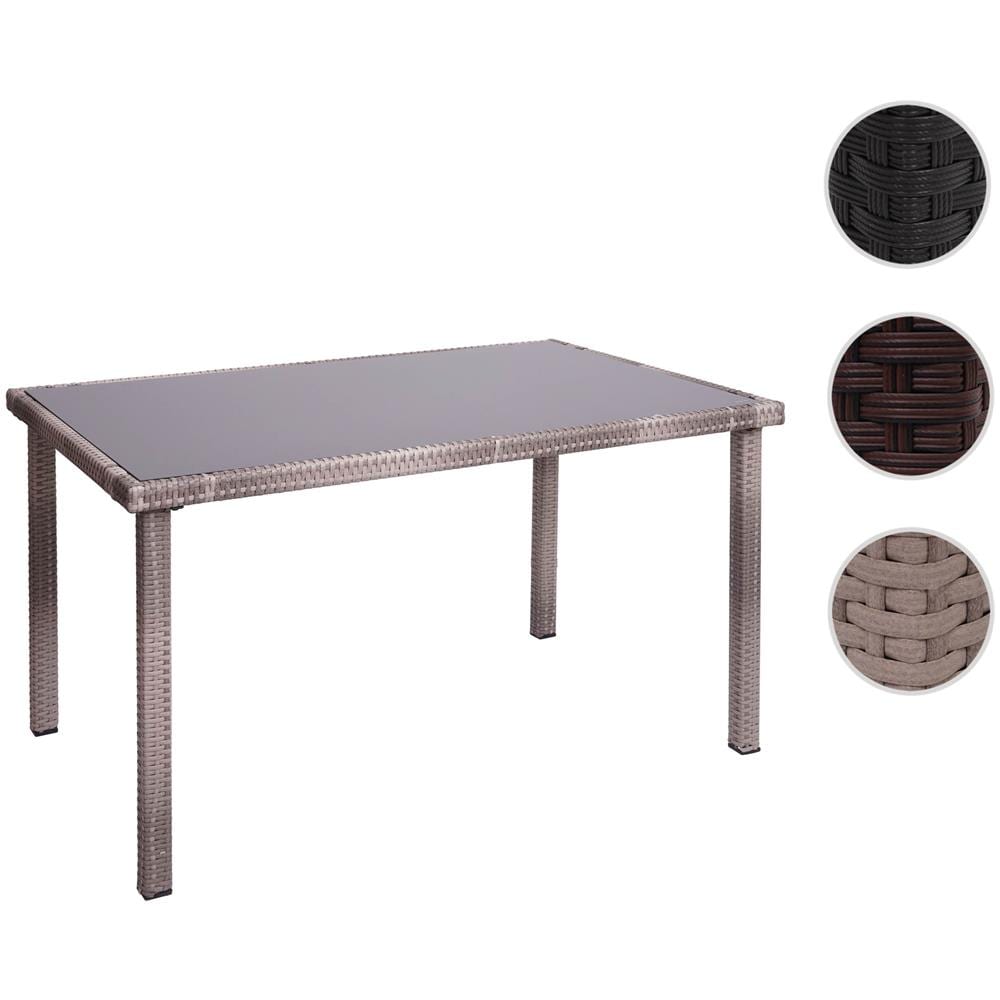 Tavolo esterno giardino elegante HWC-G16 69x112x60cm polyrattan vetro a
