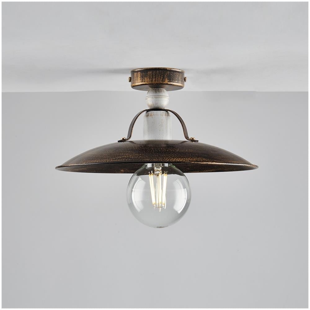Plafoniera In Ferro Marrone Oro Industrial Bianco Una Luce 30x H14 Cm - Foto 1
