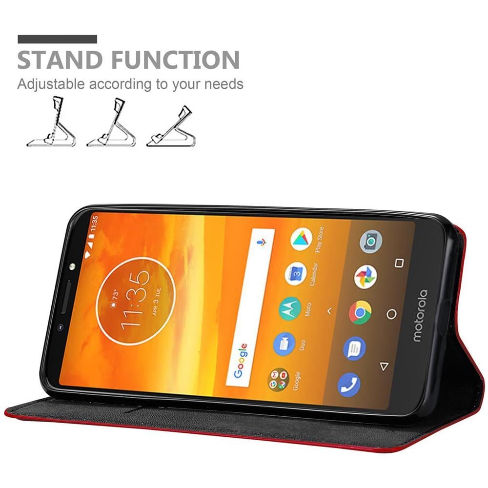 Custodia Compatibile Con Motorola Moto E5 Plus In Rosso Mela - Coperchio Protettiva Con Chiusura Magnetica, Funzione Stand E Tasca Per Le Carte - Foto 2